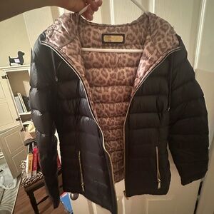Calvin Klein Black Puffer Jacket with Leopard Print Lining